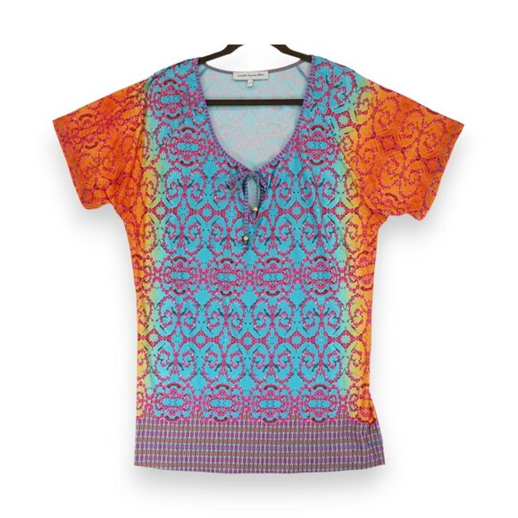 Nanette Lepore Women's Round Neck Short Sleeves‎ Mini Dress Multicolor Size L - Picture 1 of 5